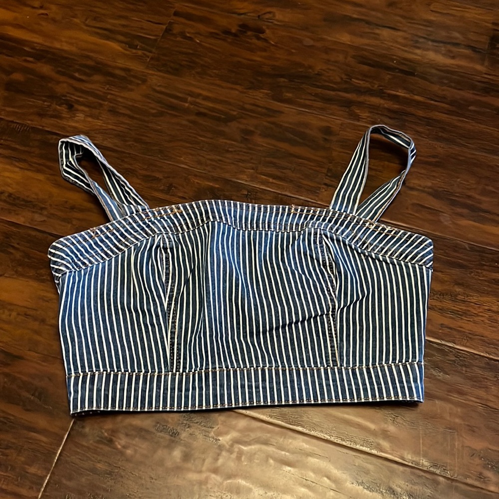 Denim Striped Crop Tee Forever 21 Small